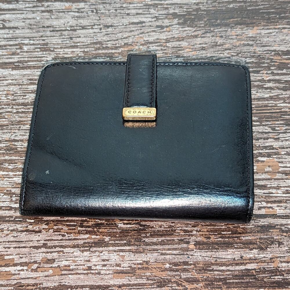 Coach Classic Black Leather Wallet Card Organizer Coin Purse